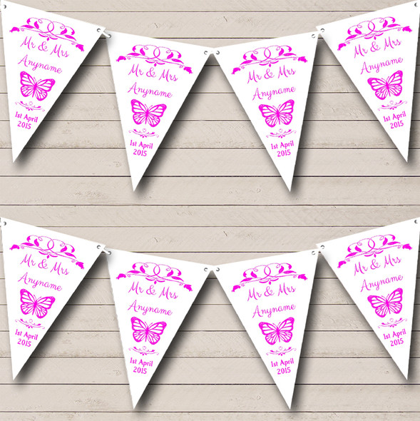 Butterfly  Hot Pink Custom Personalised Wedding Anniversary Party Flag Banner Bunting