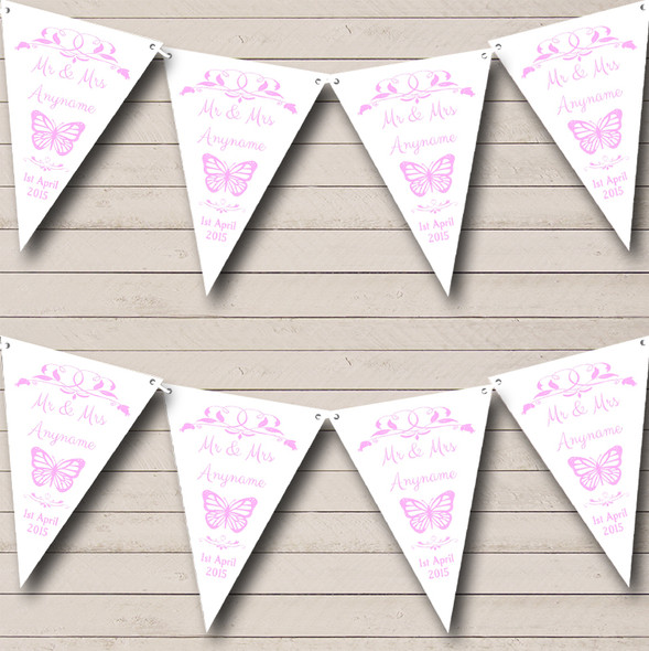 Butterfly  Baby Pink Custom Personalised Wedding Anniversary Party Flag Banner Bunting