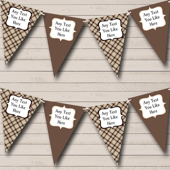 Brown Tartan Custom Personalised Wedding Anniversary Party Flag Banner Bunting