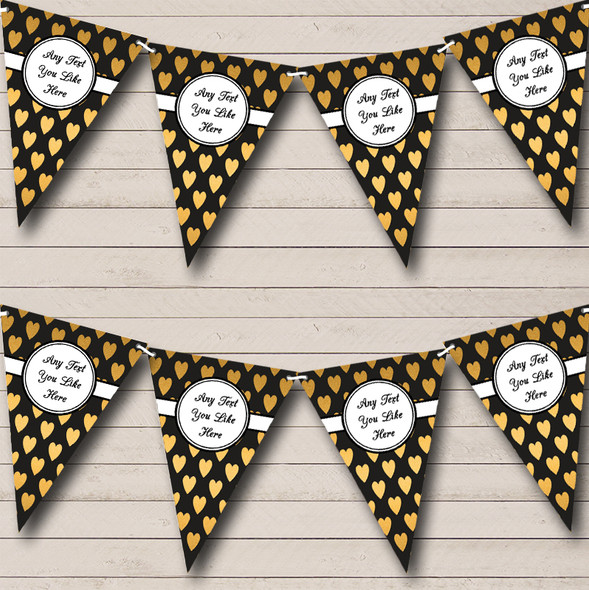 Black With Gold Hearts Custom Personalised Wedding Anniversary Party Flag Banner Bunting