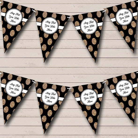 Black And Glitter Gold Spots Custom Personalised Wedding Anniversary Party Flag Banner Bunting