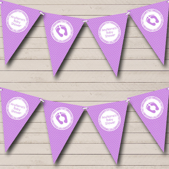 Polkadot Lilac Purple Custom Personalised Baby Shower Flag Banner Bunting