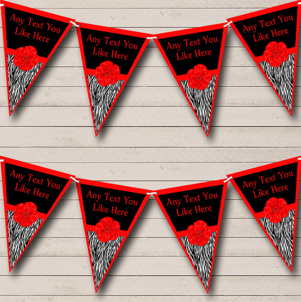 Zebra Print Red Bow Custom Personalised Birthday Party Flag Banner Bunting