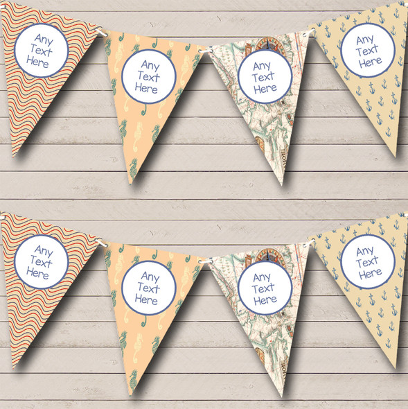 Waves Nautical Sailing Sea Map Vintage Custom Personalised Birthday Party Flag Banner Bunting