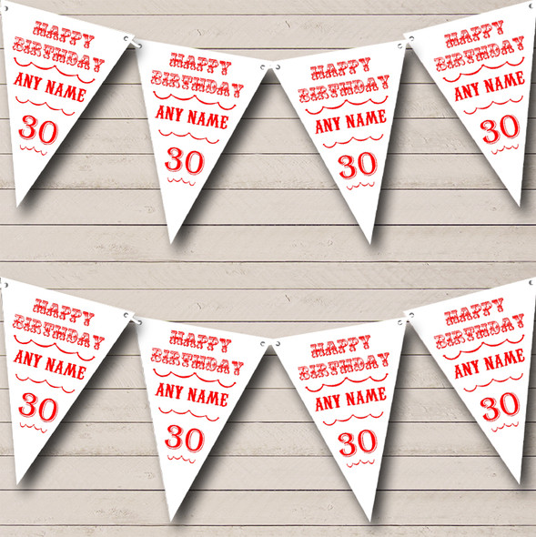 Vintage Text Any Age Birthday White And Red Custom Personalised Birthday Party Flag Banner Bunting