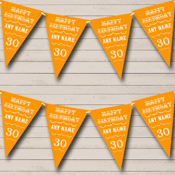 Vintage Text Any Age Birthday Orange Custom Personalised Birthday Party Flag Banner Bunting