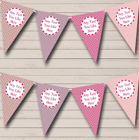 Shades Of Pink Check Custom Personalised Birthday Party Flag Banner Bunting