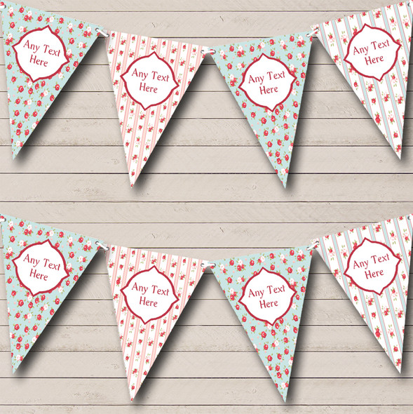 Shabby Chic Vintage Pink Green Roses Custom Personalised Birthday Party Flag Banner Bunting