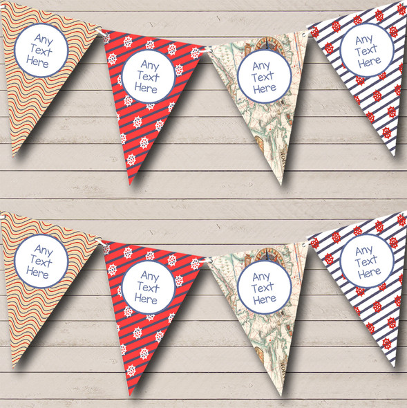 Red Nautical Sailing Sea Map Vintage Custom Personalised Birthday Party Flag Banner Bunting