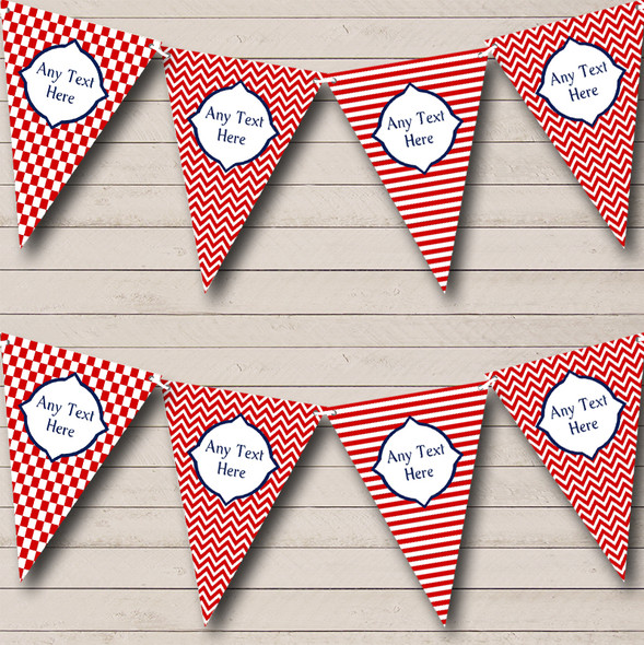 Red And White Stripes Chevrons And Check Custom Personalised Birthday Party Flag Banner Bunting