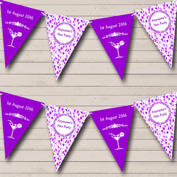 Purple White Cocktails Hen Do Party Night Custom Personalised Birthday Party Flag Banner Bunting