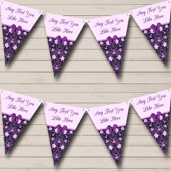 Purple Lilac Shabby Chic Vintage Floral Custom Personalised Birthday Party Flag Banner Bunting