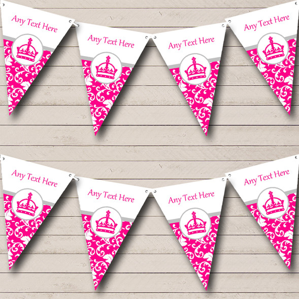 Pink Princess Crown Custom Personalised Birthday Party Flag Banner Bunting