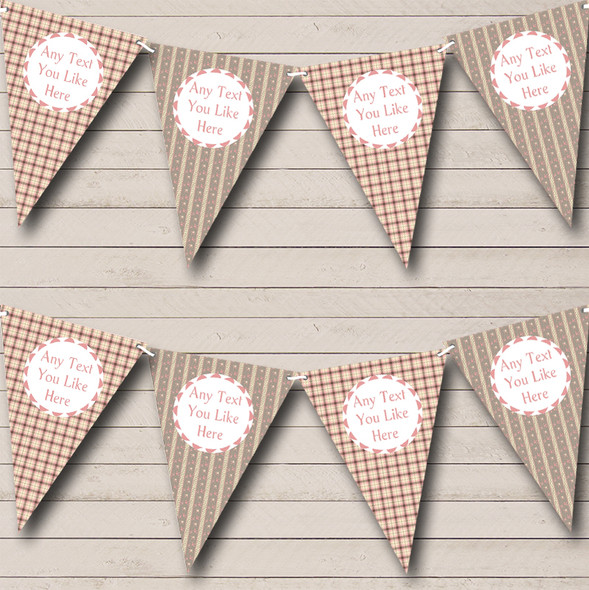 Pink Fawn Check Stripe Custom Personalised Birthday Party Flag Banner Bunting