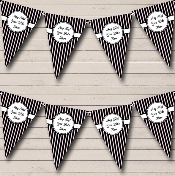 Pink And Black Chic Stripes Custom Personalised Birthday Party Flag Banner Bunting