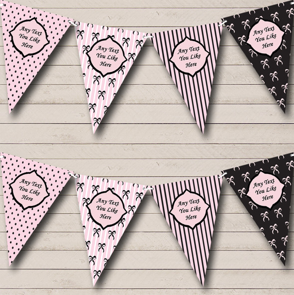 Paris Stripes Bows Spots Pink Black Custom Personalised Birthday Party Flag Banner Bunting
