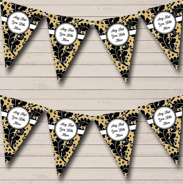 Old Gold With Black Floral Custom Personalised Birthday Party Flag Banner Bunting