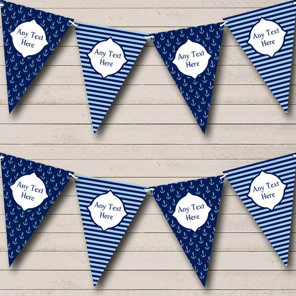 Navy Blue Nautical Sailing Anchor Stripes Custom Personalised Birthday Party Flag Banner Bunting