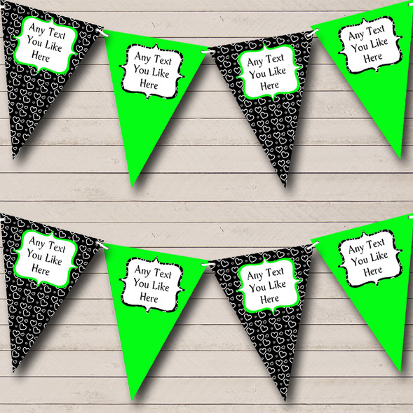 Lime Green And Black Hearts Custom Personalised Birthday Party Flag Banner Bunting