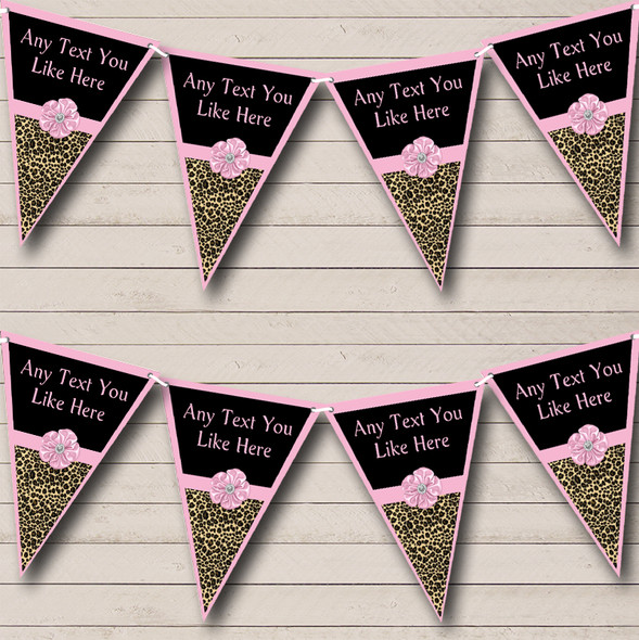Leopard Print Pale Pink Bow Custom Personalised Birthday Party Flag Banner Bunting