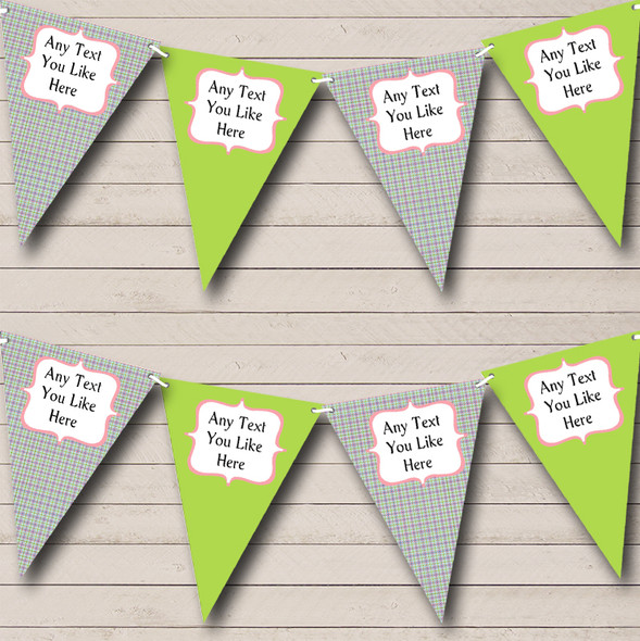 Green And Pink Tartan Check Custom Personalised Birthday Party Flag Banner Bunting