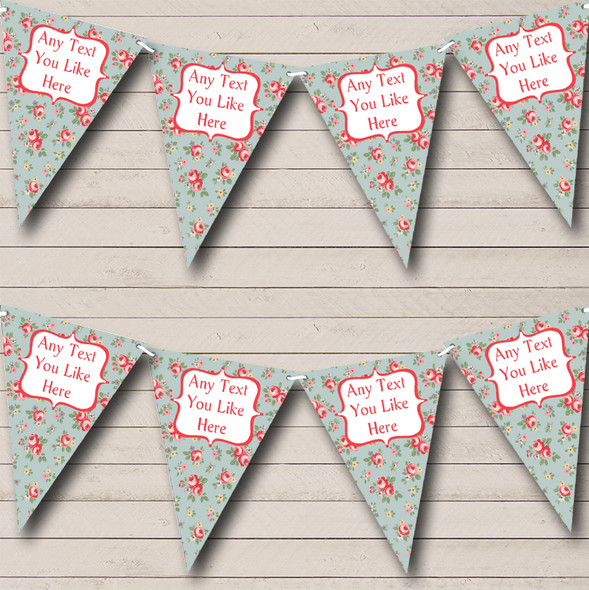 Floral Blue & Pink Shabby Chic Custom Personalised Birthday Party Flag Banner Bunting