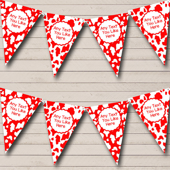 Cow Print Animal Red And White Custom Personalised Birthday Party Flag Banner Bunting