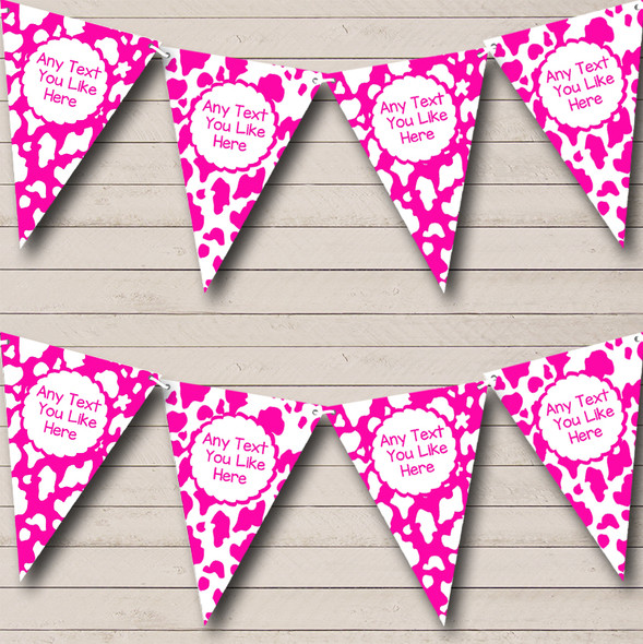 Cow Print Animal Pink And White Custom Personalised Birthday Party Flag Banner Bunting