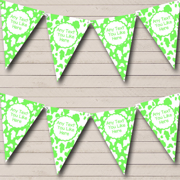 Cow Print Animal Happy Birthday Lime Green Custom Personalised Birthday Party Flag Banner Bunting