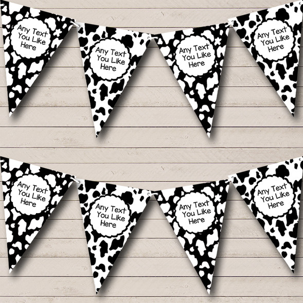 Cow Print Animal Black And White Custom Personalised Birthday Party Flag Banner Bunting