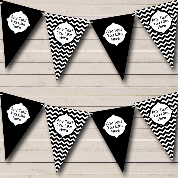 Chevron Stripes Black And White Custom Personalised Birthday Party Flag Banner Bunting