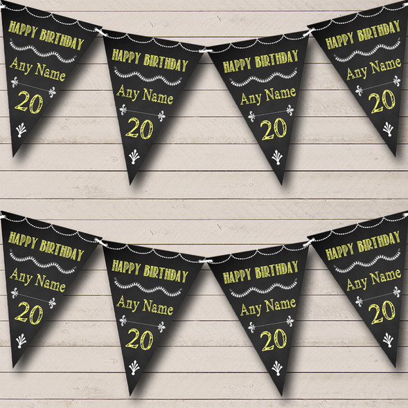 Chalkboard Style Black White & Yellow Custom Personalised Birthday Party Flag Banner Bunting