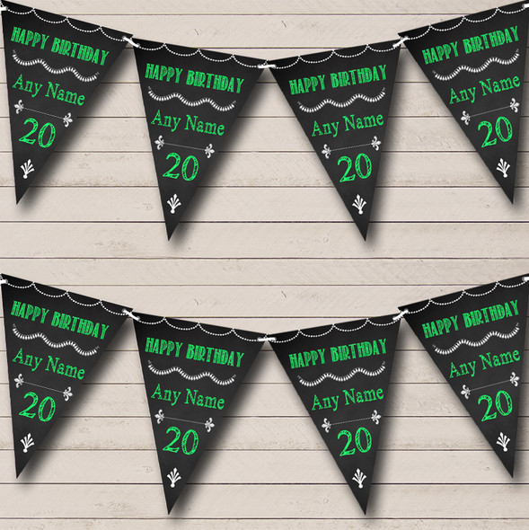Chalkboard Style Black White & Green Custom Personalised Birthday Party Flag Banner Bunting