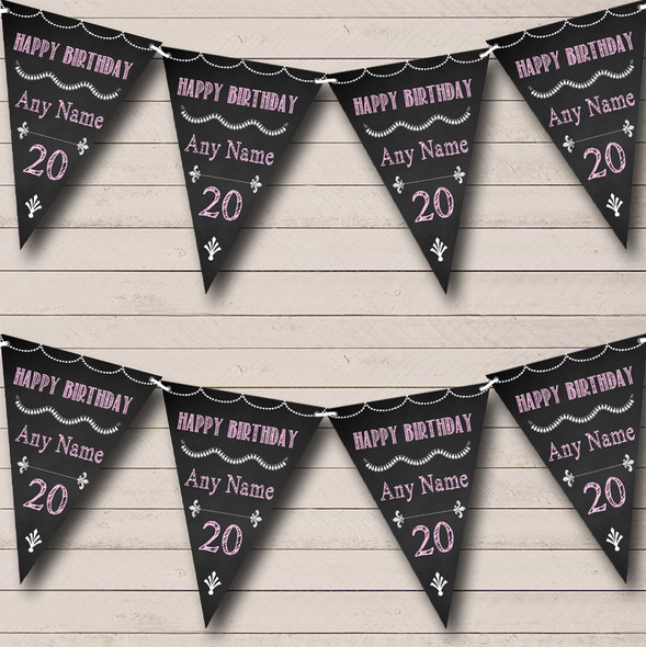 Chalkboard Style Black White & Baby Pink Custom Personalised Birthday Party Flag Banner Bunting