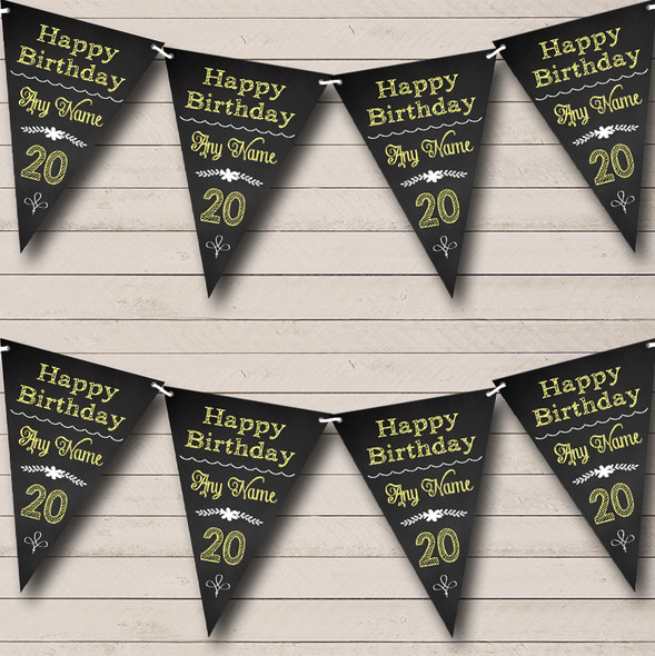 Chalkboard Look Black White & Yellow Custom Personalised Birthday Party Flag Banner Bunting