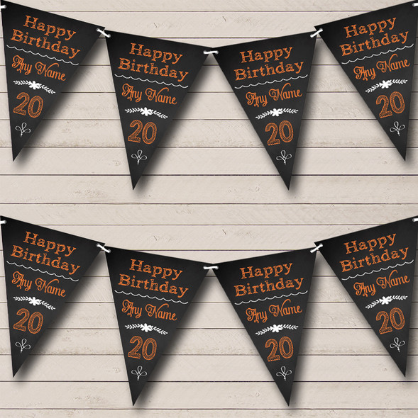 Chalkboard Look Black White & Orange Custom Personalised Birthday Party Flag Banner Bunting