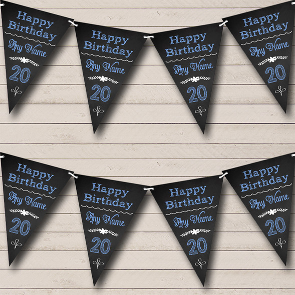 Chalkboard Look Black White & Baby Blue Custom Personalised Birthday Party Flag Banner Bunting