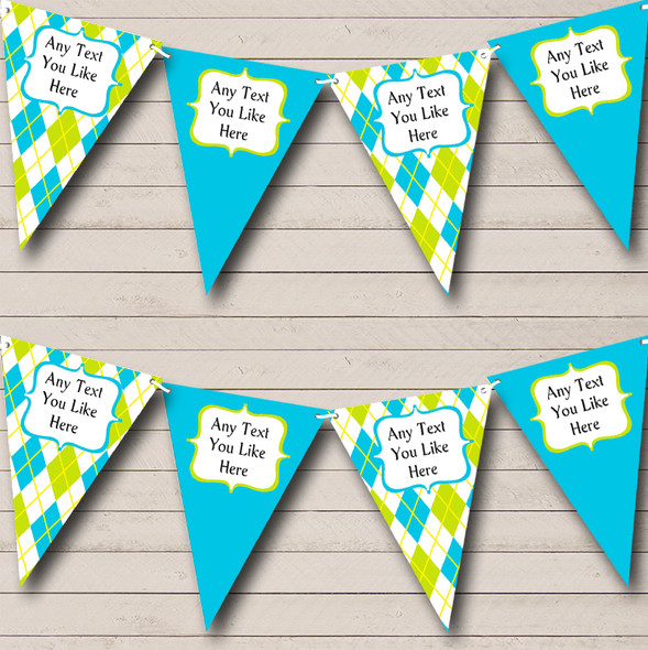 Blue And Green Diamonds Custom Personalised Birthday Party Flag Banner Bunting