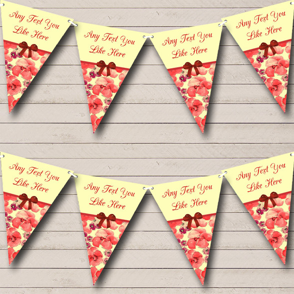 Yellow Pink Floral Custom Personalised Carnival Fete Street Party Flag Banner Bunting