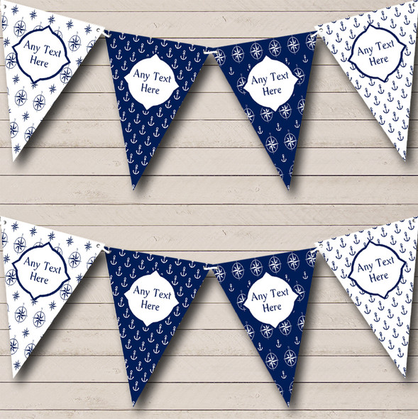 White Blue Nautical Compass Custom Personalised Carnival Fete Street Party Flag Banner Bunting