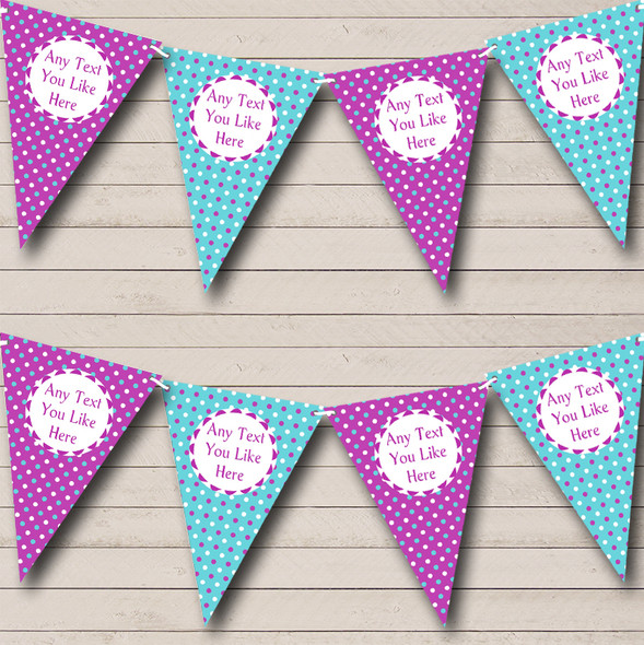 Purple And Aqua Polka Dots Custom Personalised Carnival Fete Street Party Flag Banner Bunting