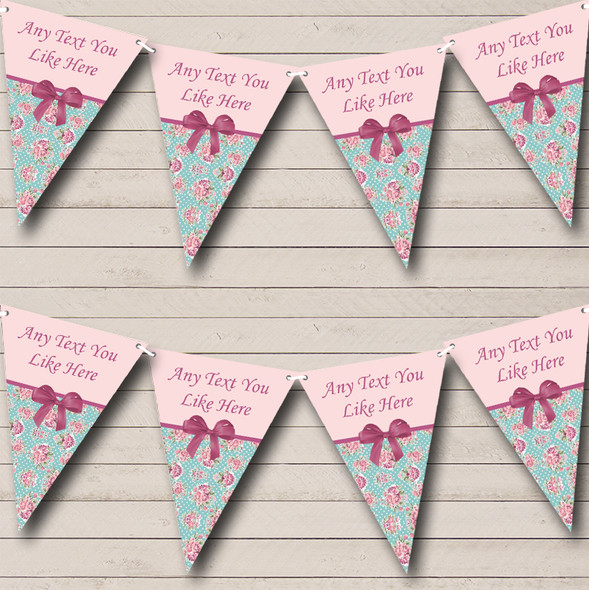 Pink Green Floral Custom Personalised Fete Street Party Flag Banner Bunting