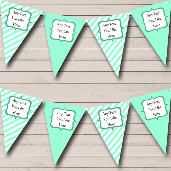 Light Green Aqua White Stripes Custom Personalised Carnival Fete Street Party Flag Banner Bunting