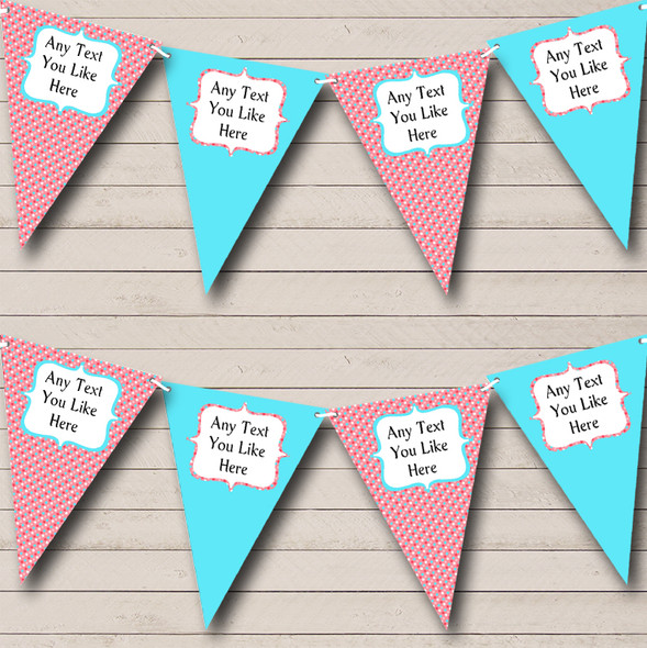 Blue And Pink Polkadot Custom Personalised Carnival Fete Street Party Flag Banner Bunting