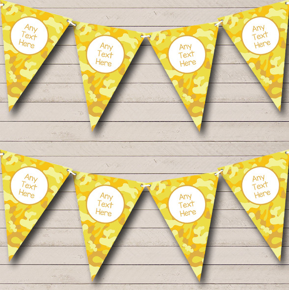 Yellow Camouflage Custom Personalised Children's Birthday Party Flag Banner Bunting