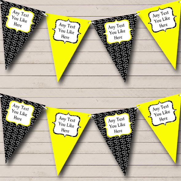 Yellow & Black Hearts Custom Personalised Children's Birthday Party Flag Banner Bunting