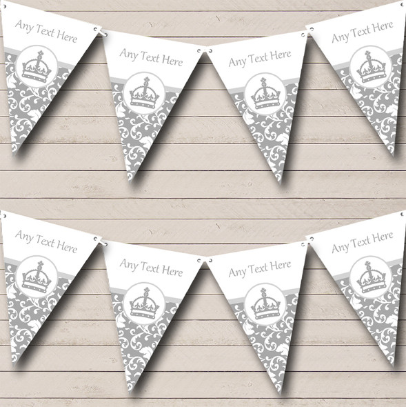 Silver Grey Princess Crown Custom Personalised Children's Birthday Party Flag Banner Bunting