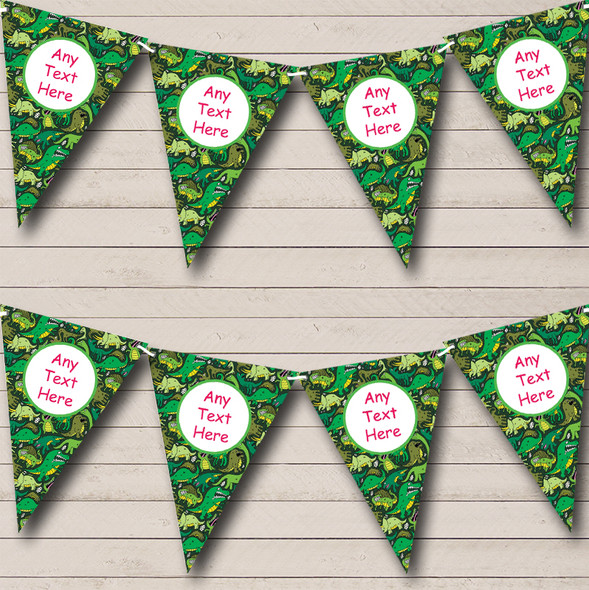 Scary Green Dinosaurs Custom Personalised Children's Birthday Party Flag Banner Bunting