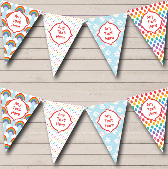 Rainbow Cloud Colours Custom Personalised Children's Birthday Party Flag Banner Bunting