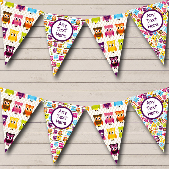 Pretty Owl Pattern Custom Personalised Children's Birthday Party Flag Banner Bunting